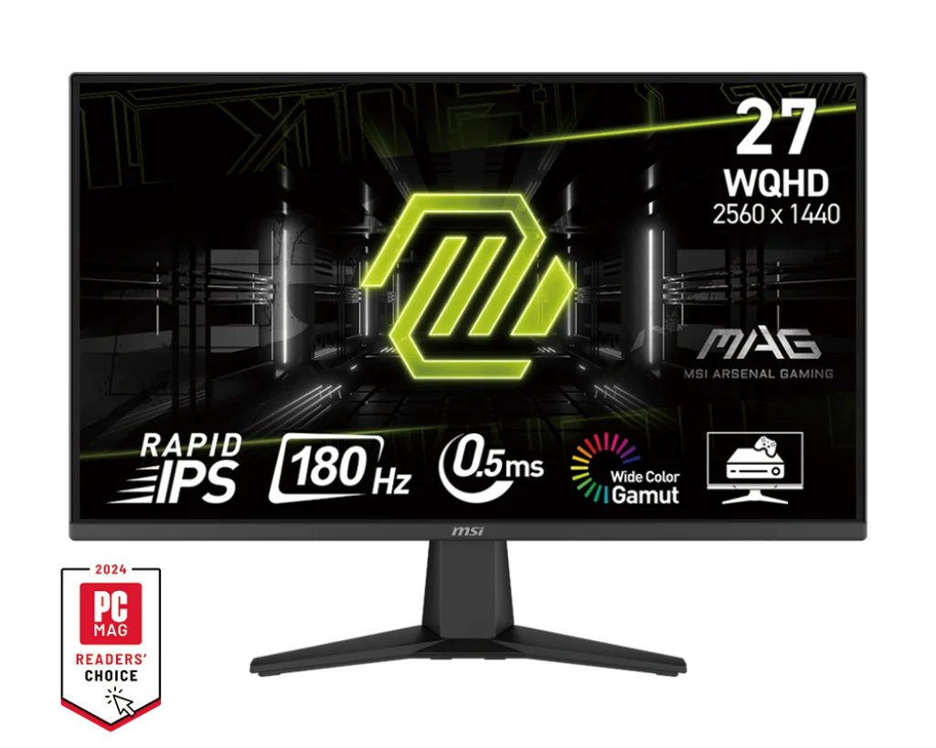 MSI MAG 275QF 27″ 2K Gaming Monitor, 2560 x 1440 (WQHD), 0.5ms Response Time, 180Hz, HDR Ready, HDMI, DP Port, Tilt Adjustable, BLACK