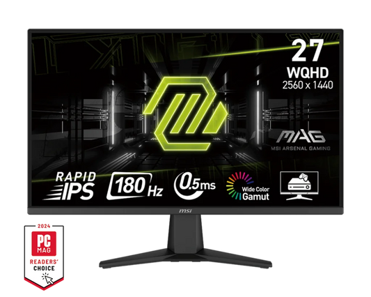 MSI MAG 275QF 27″ 2K Gaming Monitor, 2560 x 1440 (WQHD), 0.5ms Response Time, 180Hz, HDR Ready, HDMI, DP Port, Tilt Adjustable, BLACK